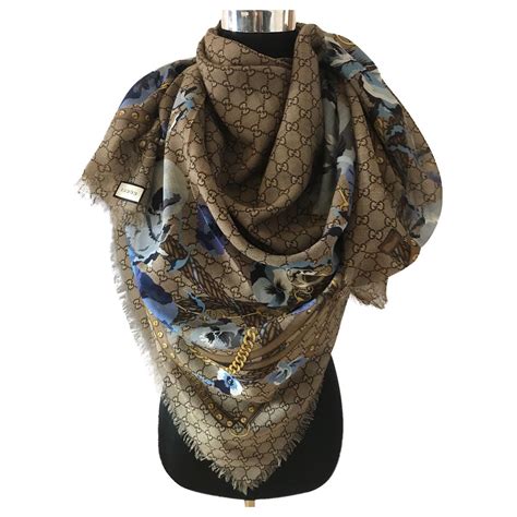 gucci blue blooms reversible scarf|gucci scarf on sale.